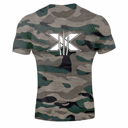 Men's Gym Fitness Clothing Man Cotton Sports Short Sleeve T-shirt Running Training Slim Printed Shirt Sweatshirt Casual Tops